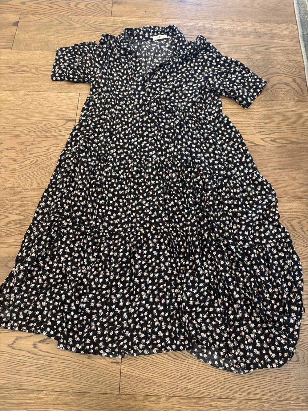 NATURAL LIFE Black Floral Button-Front Maxi Dress